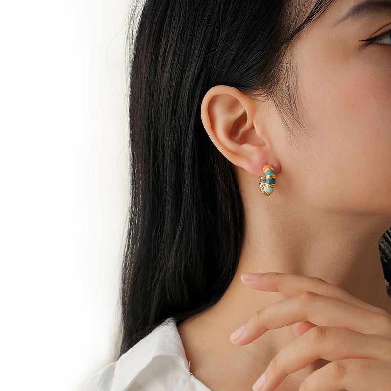 Small Colorful Enamel Hoop Earrings 18k Gold Plated