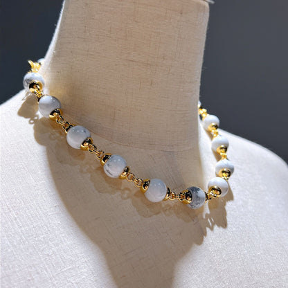 Handmade Natural Crystal Quartz/Marble Necklace 24ct Gold Plated