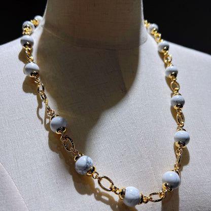 Handmade Natural Crystal Quartz/Marble Necklace 24ct Gold Plated