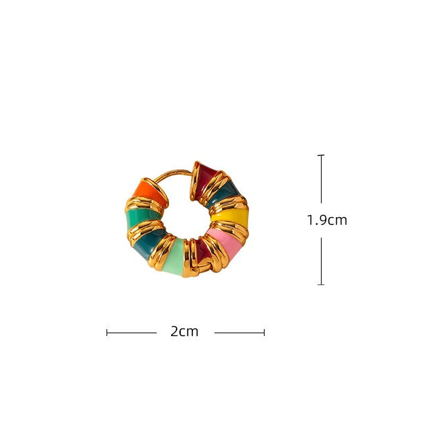 Small Colorful Enamel Hoop Earrings 18k Gold Plated