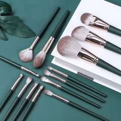 14 Pcs Dark Green Premium Cosmetic Makeup Brush Set