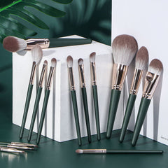 14 Pcs Dark Green Premium Cosmetic Makeup Brush Set