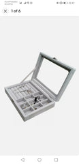 9 Grids Portable Flannel Jewelry Box with Glass Transparent Jewelry