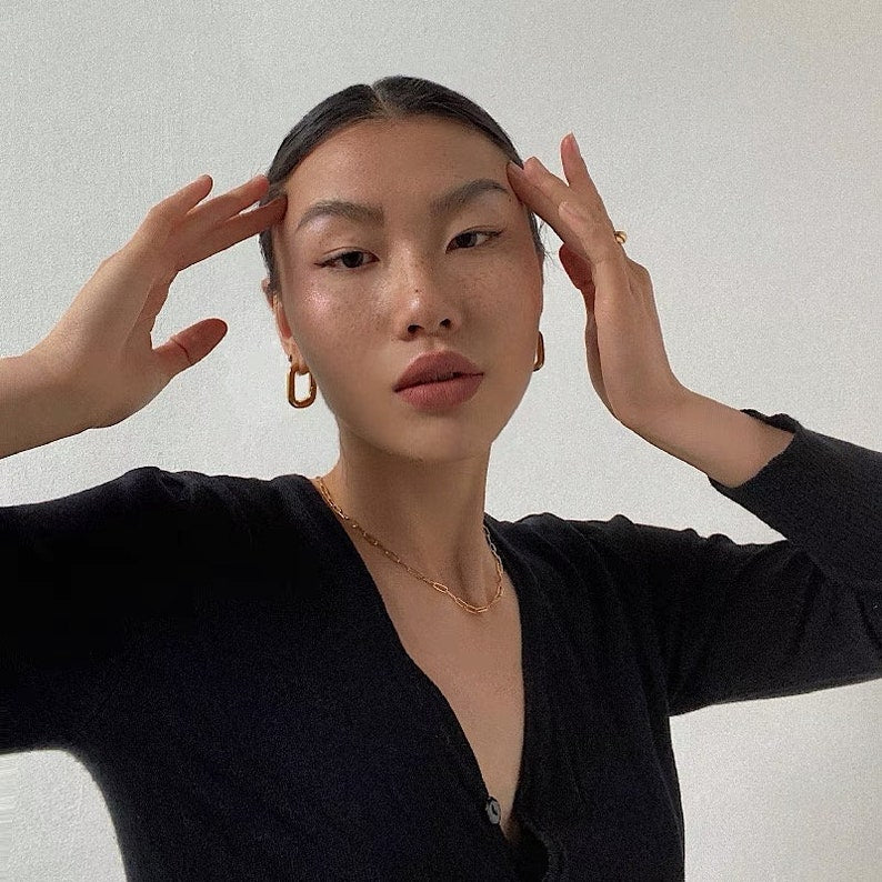 22K Gold Plated Minimalist Plain Huggies / U Shaped Hoops Earrings