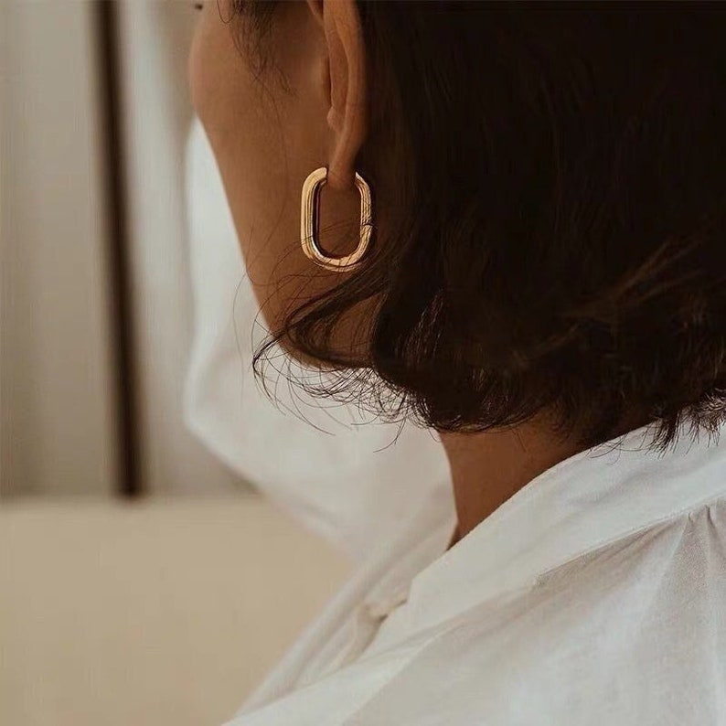 22K Gold Plated Minimalist Plain Huggies / U Shaped Hoops Earrings