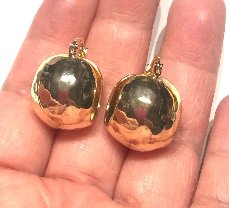22k Gold Plated Hammered Chunky Hoop Earrings