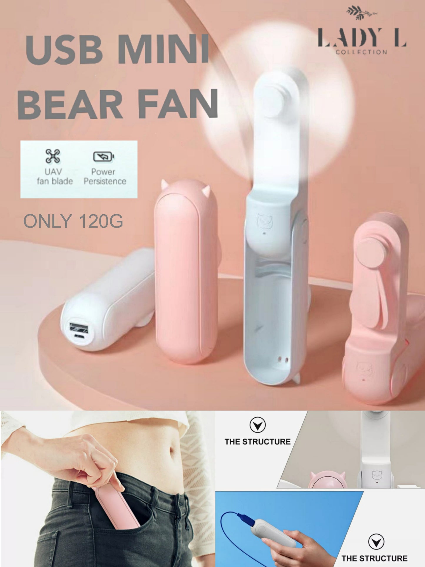 Mini Bear Cooling Fan+ Power Bank 2 In 1